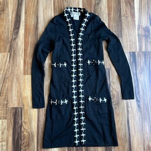 Carlisle 100% Merino Wool Black White Cardigan Size S
